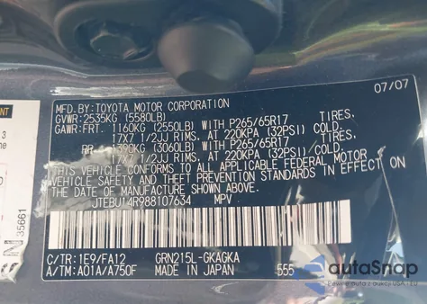 2008 Toyota 4Runner Sr5 V6 z USA, uszkodzony, nr VIN JTEBU14R988107634